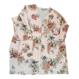 Philosophy faux leather open cardigan jacket sz 1XL floral pink pockets